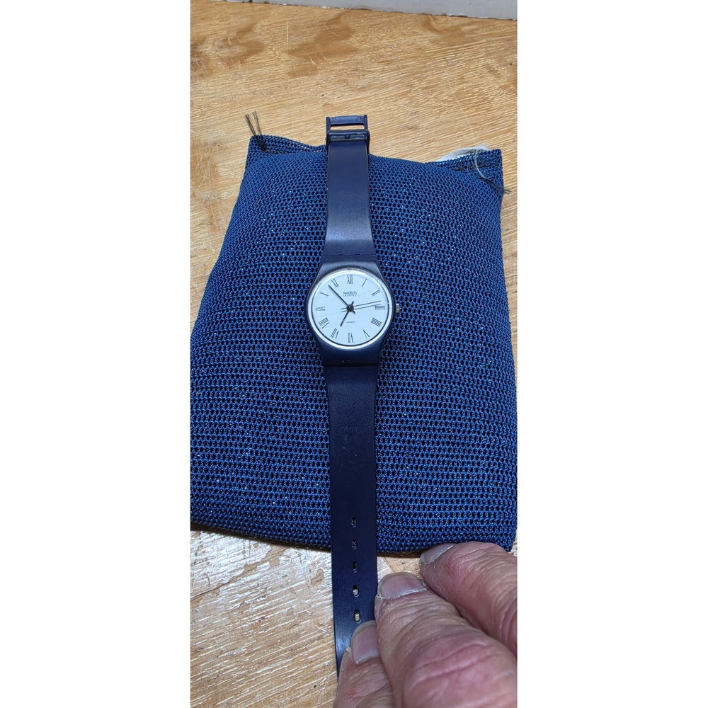 Vintage Swatch Quartz Watch 1984 Navy Roman Numeral White Dial Swiss Made WORKS!